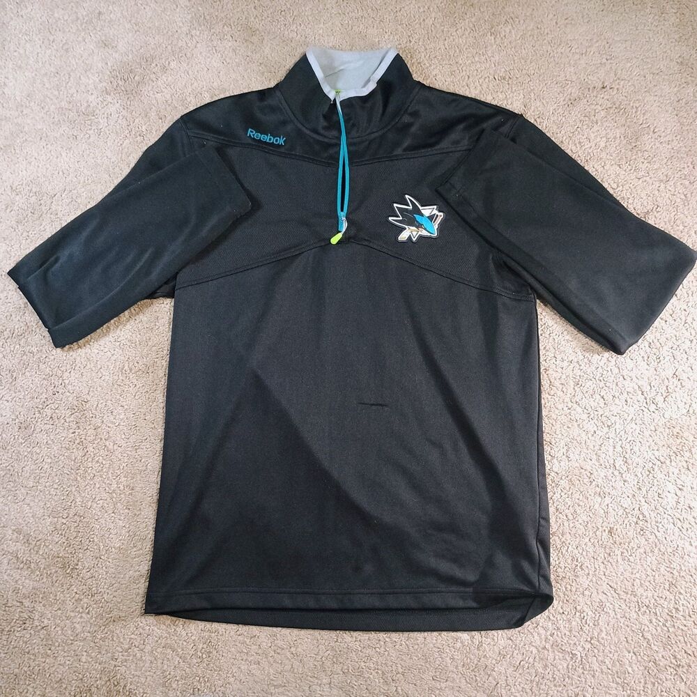 San Jose Sharks Pullover Shirt Black Mens Small Reebok Center Ice Collection